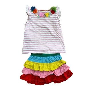 Mini Boden Girls Multi-Color Ruffle Skirt & Striped Floral Tank Set